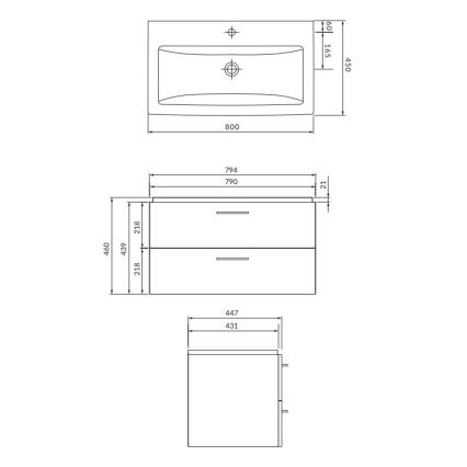 Cersanit S801-154-DSM - Wisząca szafka łazienkowa z umywalką LARA 80x45 cm orzech