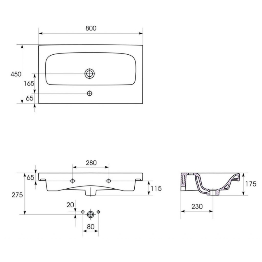 Cersanit S801-221-DSM - Wisząca szafka łazienkowa z umywalką MODUO, 80x45 cm, biały połysk