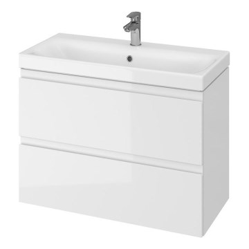 Cersanit S801-225-DSM - Wisząca szafka łazienkowa z umywalką MEDA SLIM 62x80 cm, biały połysk