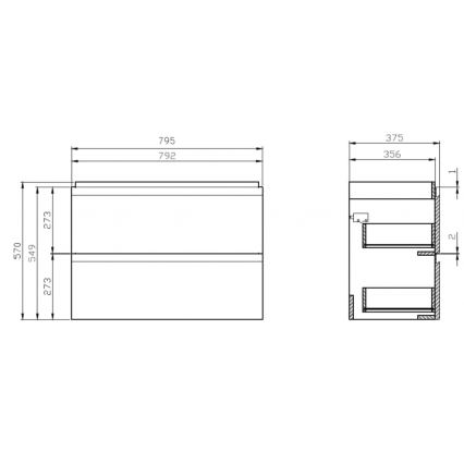 Cersanit S801-225-DSM - Wisząca szafka łazienkowa z umywalką MODUO SLIM 80x38 cm, biały połysk