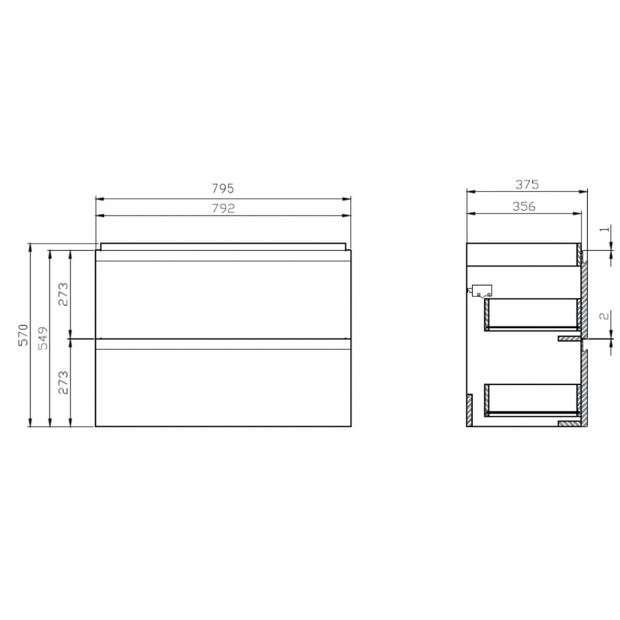 Cersanit S801-225-DSM - Wisząca szafka łazienkowa z umywalką MODUO SLIM 80x38 cm, biały połysk