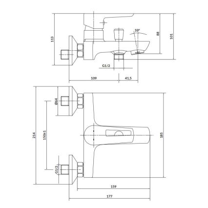 Cersanit S951-009 - Kran do wanny MILLE czarny/chrom błyszczący
