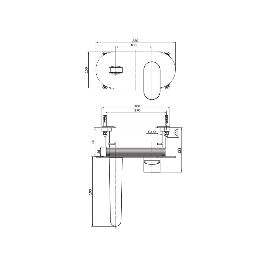 Cersanit S951-330 - Kran do umywalki do montażu podtynkowego CREA chrom błyszczący