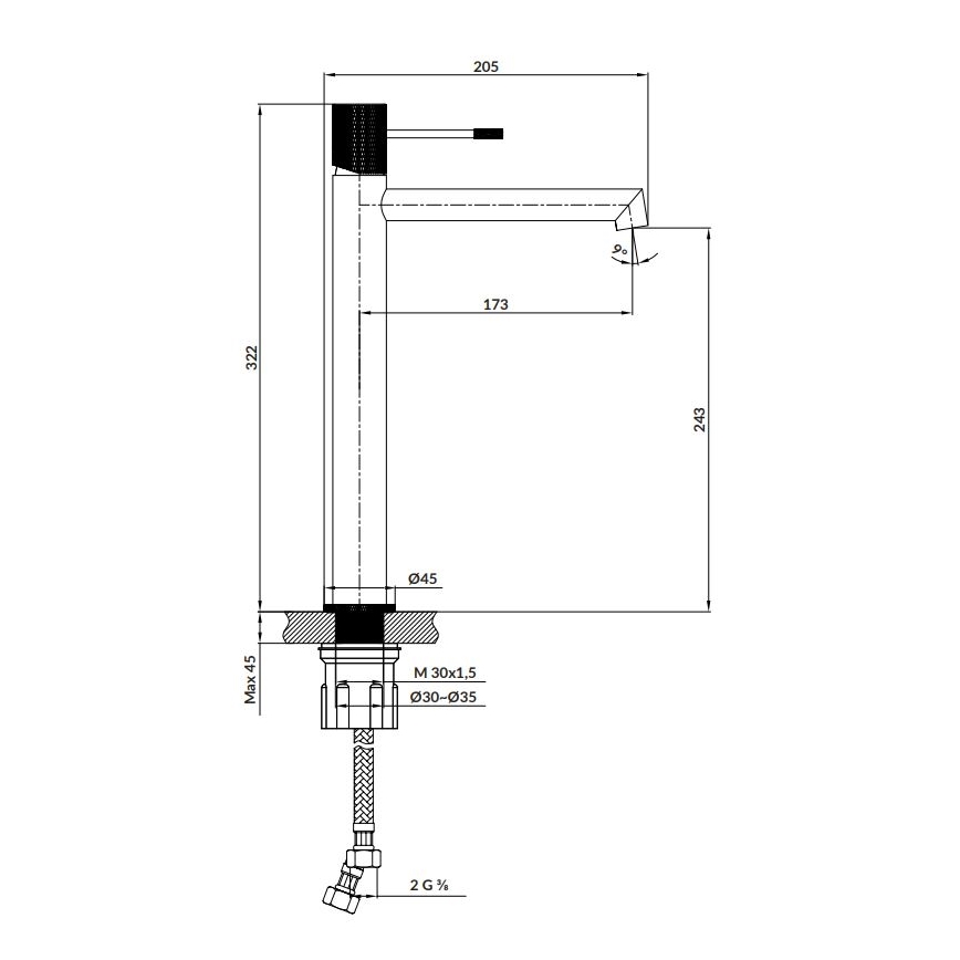Cersanit S951-596 - Kran do umywalki ZEN 32,2 cm czarny