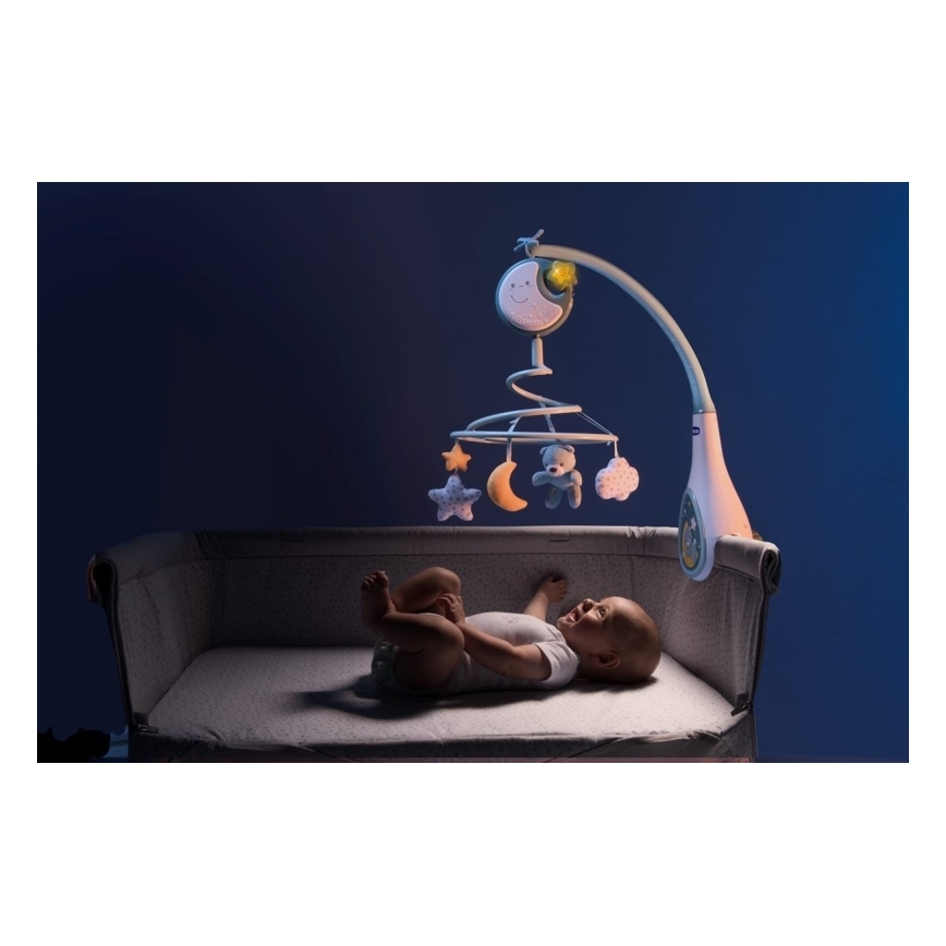 Chicco - Karuzela nad łóżeczko z muzyką 3w1 NEXT2DREAMS 3xAA niebieska