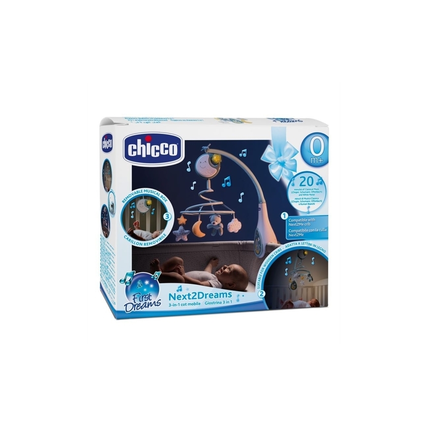 Chicco - Karuzela nad łóżeczko z muzyką 3w1 NEXT2DREAMS 3xAA niebieska