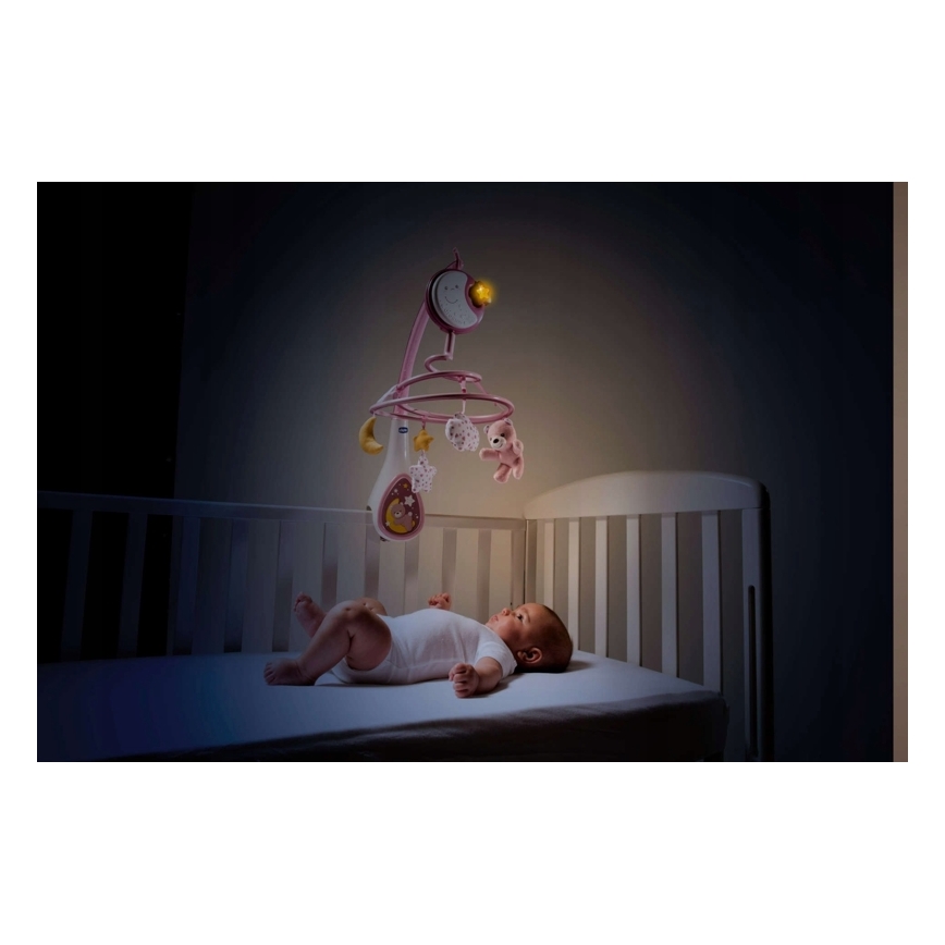 Chicco - Karuzela nad łóżeczko z muzyką 3w1 NEXT2DREAMS 3xAA różowa