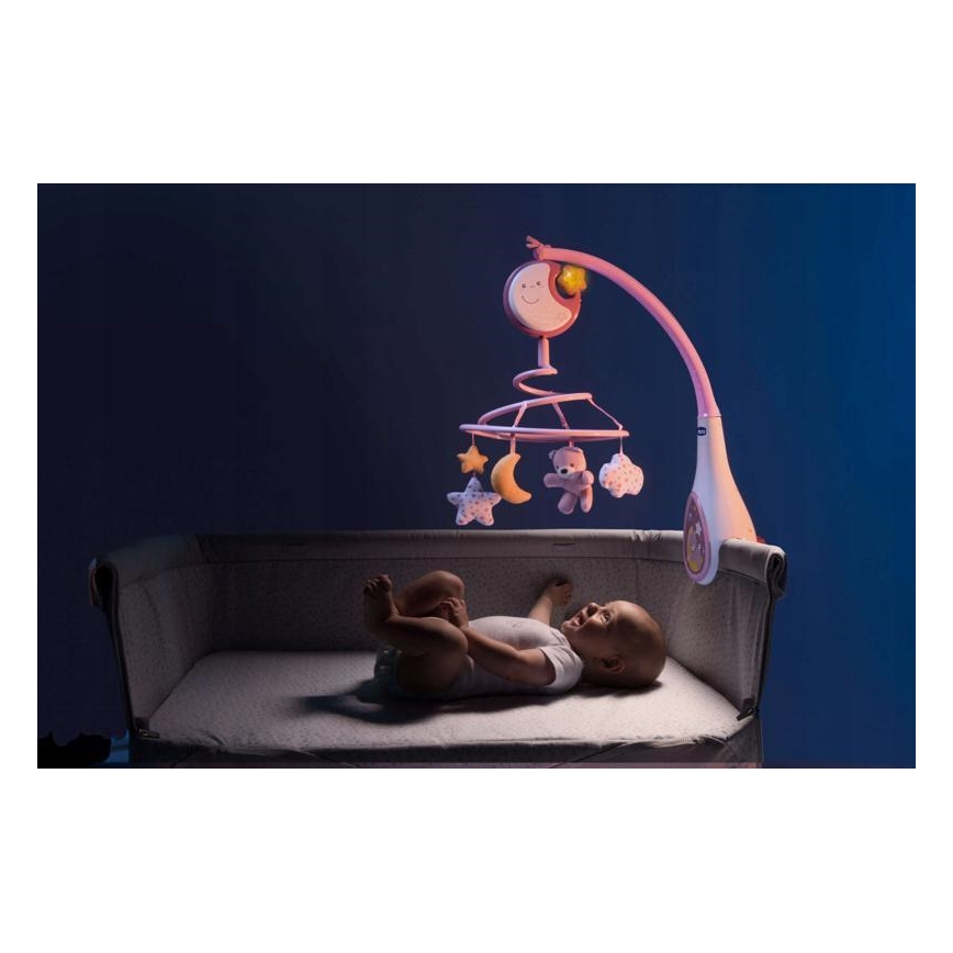 Chicco - Karuzela nad łóżeczko z muzyką 3w1 NEXT2DREAMS 3xAA różowa