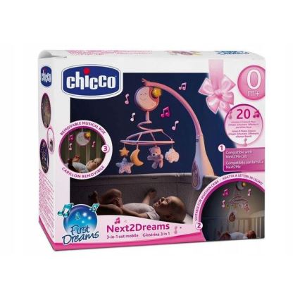 Chicco - Karuzela nad łóżeczko z muzyką 3w1 NEXT2DREAMS 3xAA różowa