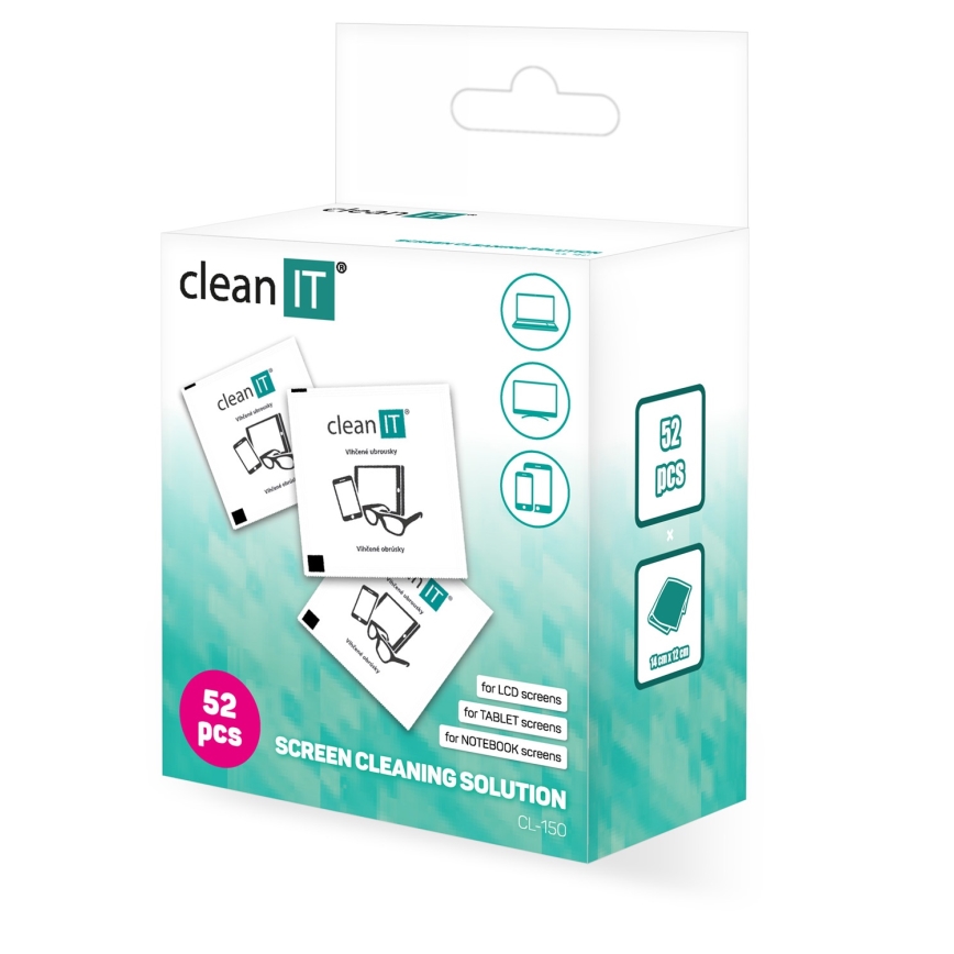 CLEAN IT CL-150 - Pojedyncze chusteczki czyszczące na mokro 52 szt.