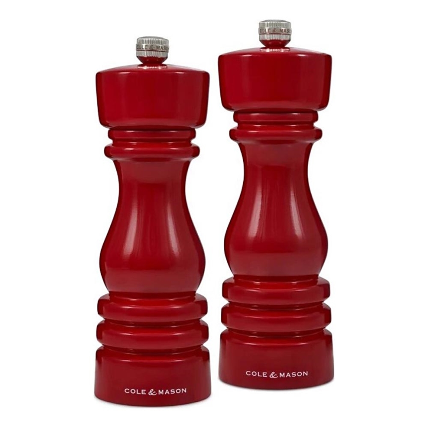 Cole&Mason - Zestaw młynków do soli i pieprzu LONDON 2 szt. 18 cm buk/czerwony