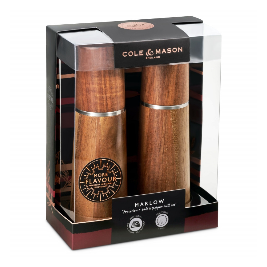 Cole&Mason - Zestaw młynków do soli i pieprzu MARLOW akacja 2 szt. 18,5 cm