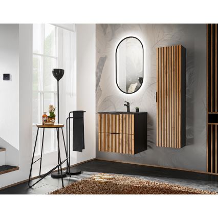 COMAD XILO BLACK WOTAN 82-60-D-2S-Szafka łazienkowa pod umywalkę XILO czarny/dąb