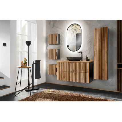 COMAD XILO BLACK WOTAN 82-80-D-2S - Szafka łazienkowa pod umywalkę XILO 57x80,2 cm czarna/dąb Wotan
