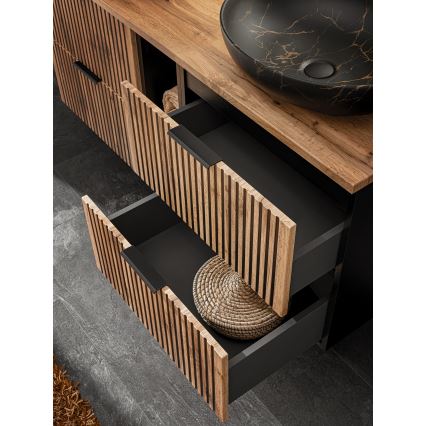 COMAD XILO BLACK WOTAN 82-80-D-2S - Szafka łazienkowa pod umywalkę XILO 57x80,2 cm czarna/dąb Wotan