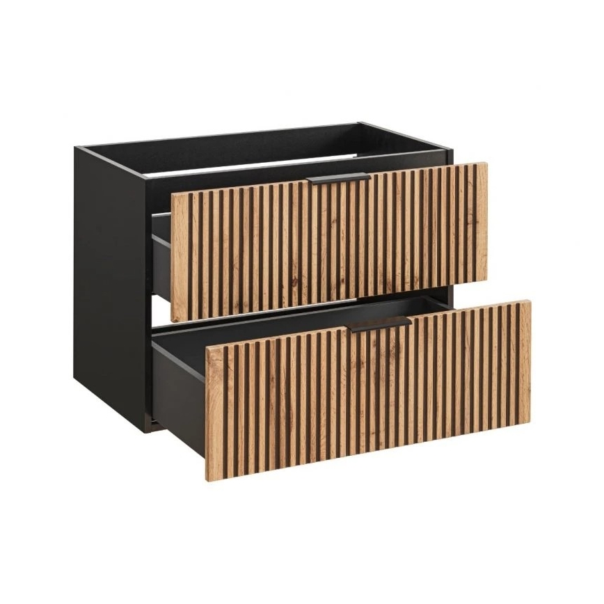 COMAD XILO BLACK WOTAN 82-80-D-2S - Szafka łazienkowa pod umywalkę XILO 57x80,2 cm czarna/dąb Wotan
