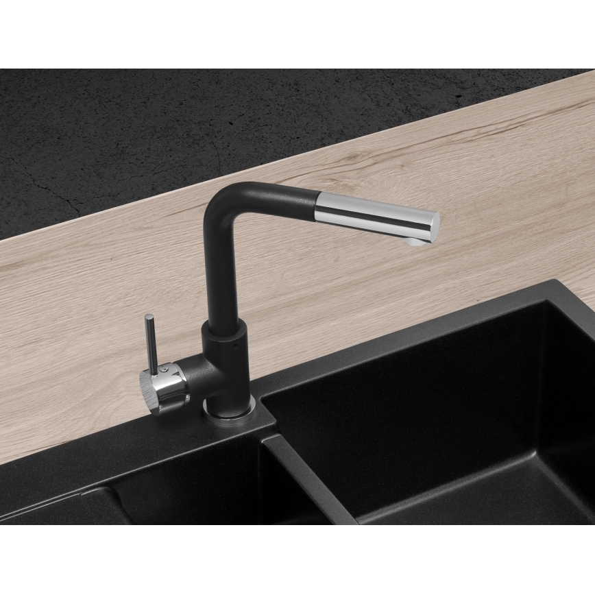 Concept BDG4527BC - Bateria zlewozmywakowa z wyciąganą wylewką prysznicową 26,9 cm granit/czarny