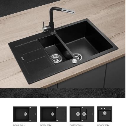 Concept BDG4527BC - Bateria zlewozmywakowa z wyciąganą wylewką prysznicową 26,9 cm granit/czarny