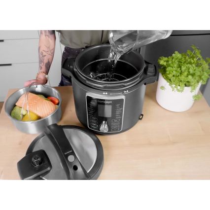 Concept CK8000 - Wielofunkcyjny elektryczny szybkowar i frytkownica na gorące powietrze 5,6 l 11 w 1 1500W/230V czarny