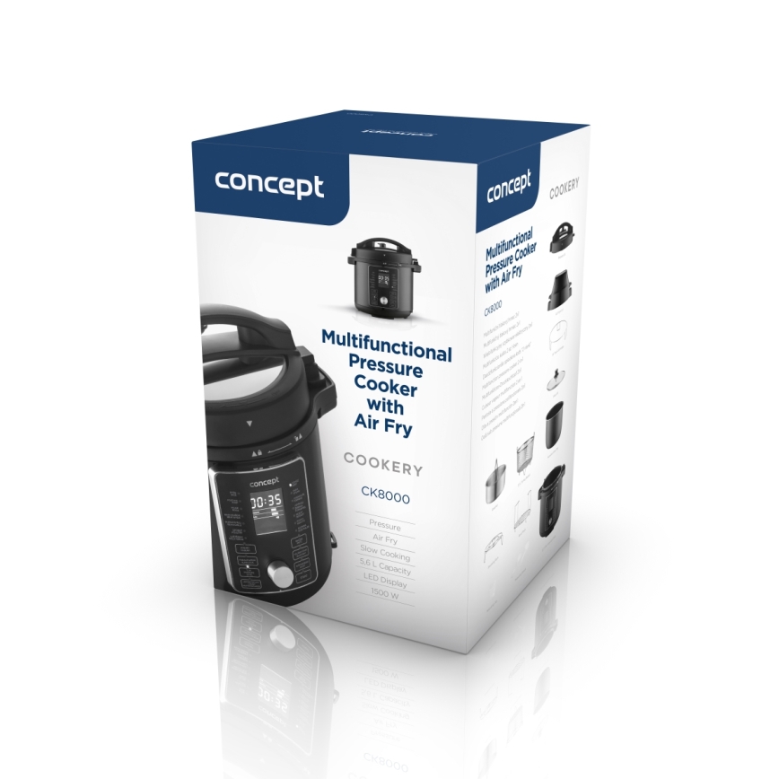Concept CK8000 - Wielofunkcyjny elektryczny szybkowar i frytkownica na gorące powietrze 5,6 l 11 w 1 1500W/230V czarny
