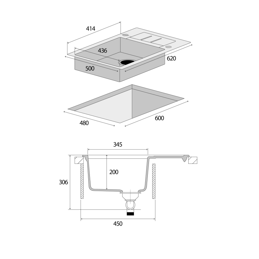 Concept DG05C45BC - Zlewozmywak kuchenny CUBIS 50x62 cm granit/czarny