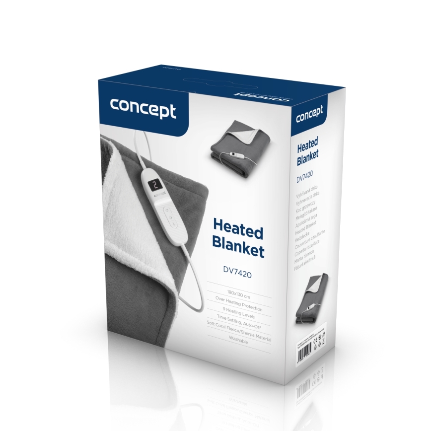 Concept DV7420 - Elektryczny koc grzewczy 160W/230V 180x130 cm szary/biały
