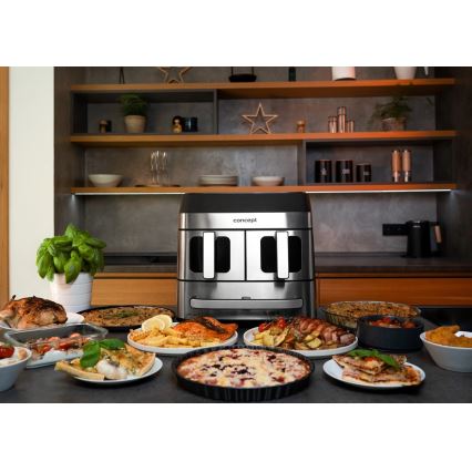 Concept FR9000 - Frytkownica beztłuszczowa PIZZA TRIO 18,5 l 2700W/230V stal nierdzewna/czarny
