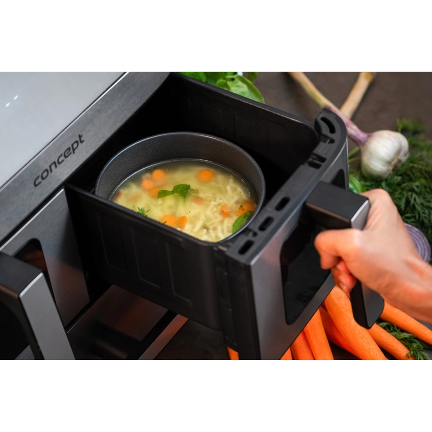 Concept FR9000 - Frytkownica beztłuszczowa PIZZA TRIO 18,5 l 2700W/230V stal nierdzewna/czarny