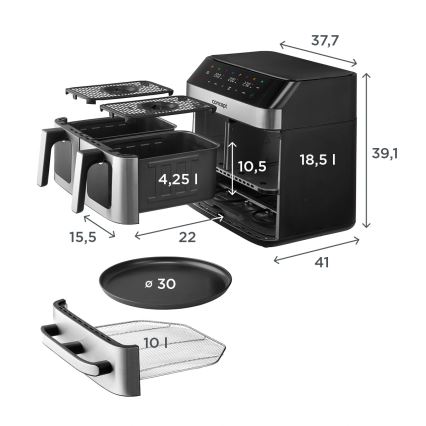 Concept FR9000 - Frytkownica beztłuszczowa PIZZA TRIO 18,5 l 2700W/230V stal nierdzewna/czarny