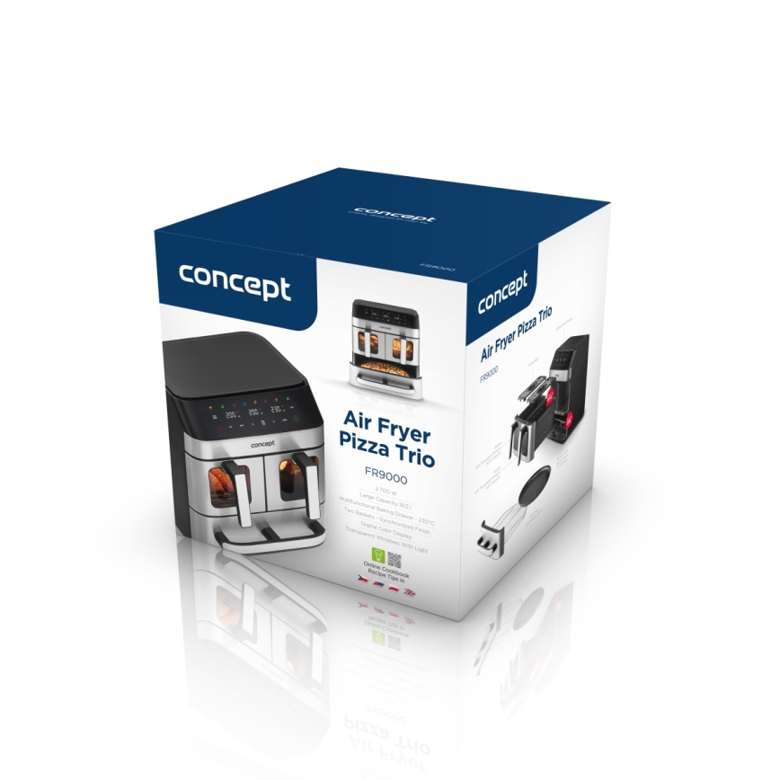 Concept FR9000 - Frytkownica beztłuszczowa PIZZA TRIO 18,5 l 2700W/230V stal nierdzewna/czarny