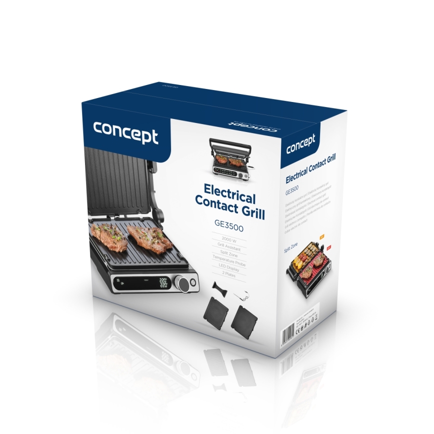 Concept ge3500 - Grill kontaktowy z sondą temperatury 2000W/230V czarny