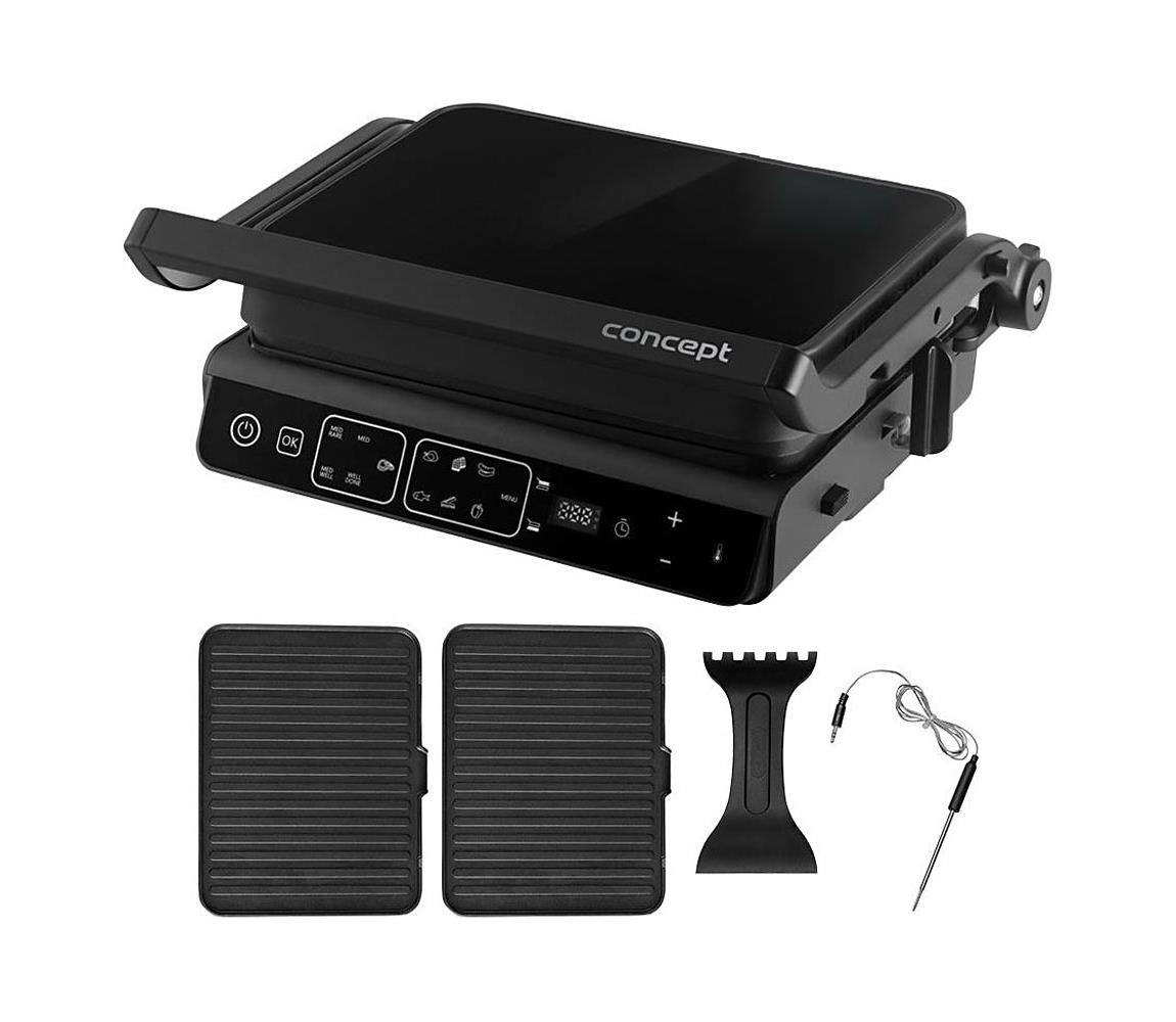 Concept ge3600 - Grill elektryczny z sondą temperatury GLASS 2000W/230V czarny