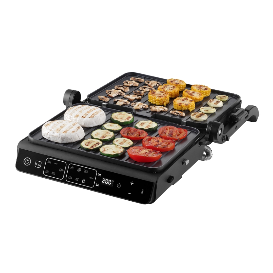 Concept ge3600 - Grill kontaktowy z sondą temperatury GLASS 2000W/230V czarny