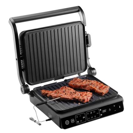 Concept ge3600 - Grill kontaktowy z sondą temperatury GLASS 2000W/230V czarny