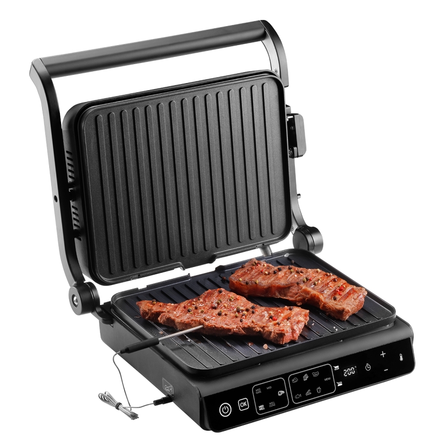 Concept ge3600 - Grill kontaktowy z sondą temperatury GLASS 2000W/230V czarny