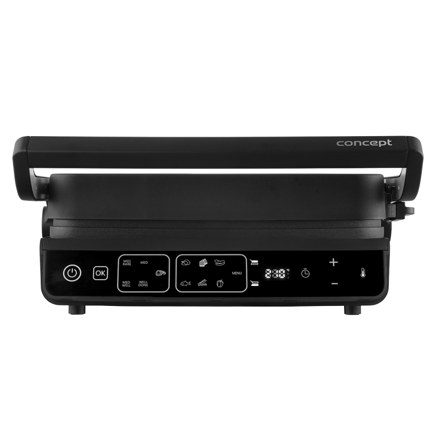 Concept ge3600 - Grill kontaktowy z sondą temperatury GLASS 2000W/230V czarny