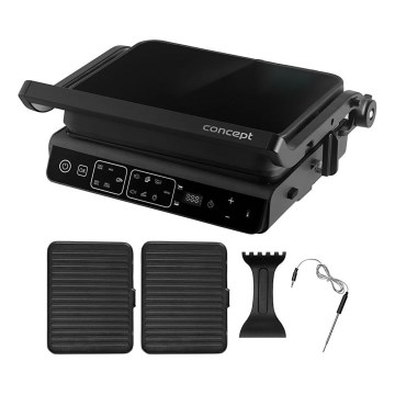 Concept ge3600 - Grill kontaktowy z sondą temperatury GLASS 2000W/230V czarny