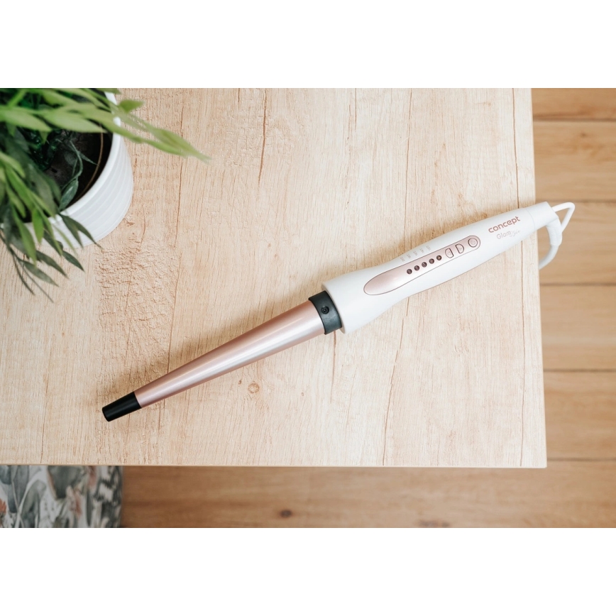 Concept KK2125 - Stożkowa lokówka do włosów GLAM STYLE 42W/230V biały/różowe złoto