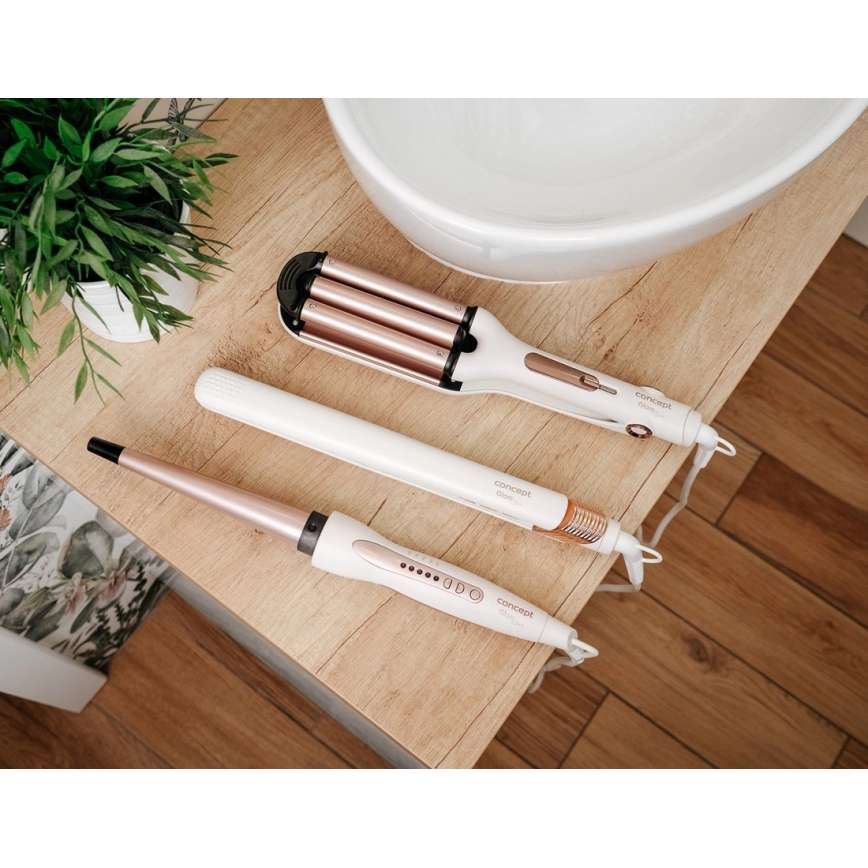 Concept KK2125 - Stożkowa lokówka do włosów GLAM STYLE 42W/230V biały/różowe złoto