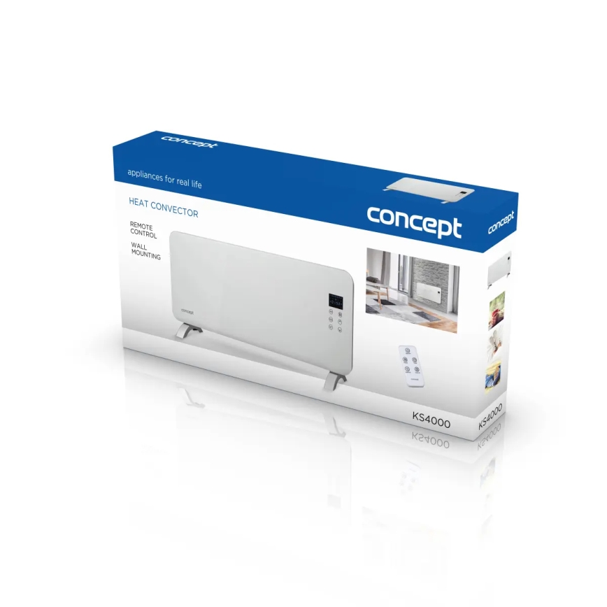 Concept KS4000 - Elektryczny grzejnik/konwektor 1000/2000W IP24 biały + pilot zdalnego sterowania