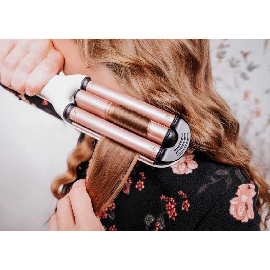 Concept KT2140 - Trójwałkowa lokówka do włosów GLAM STYLE 100W/230V, biały / różowe złoto