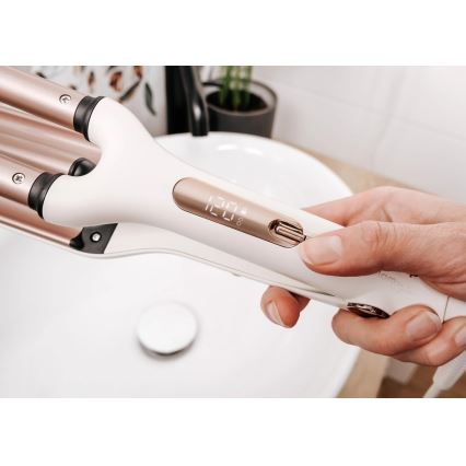 Concept KT2140 - Trójwałkowa lokówka do włosów GLAM STYLE 100W/230V, biały / różowe złoto