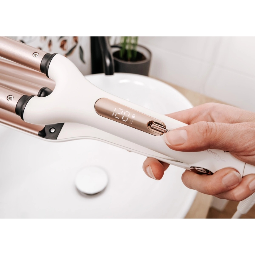 Concept KT2140 - Trójwałkowa lokówka do włosów GLAM STYLE 100W/230V, biały / różowe złoto