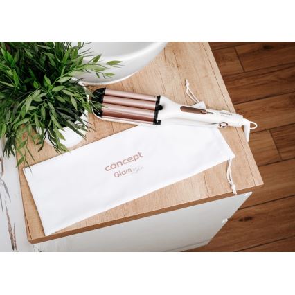 Concept KT2140 - Trójwałkowa lokówka do włosów GLAM STYLE 100W/230V, biały / różowe złoto