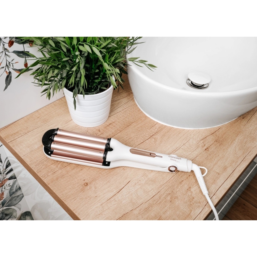 Concept KT2140 - Trójwałkowa lokówka do włosów GLAM STYLE 100W/230V, biały / różowe złoto