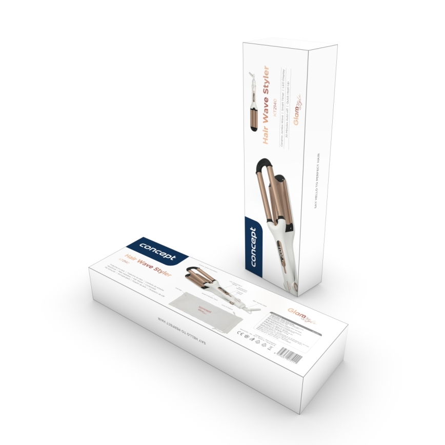 Concept KT2140 - Trójwałkowa lokówka do włosów GLAM STYLE 100W/230V, biały / różowe złoto