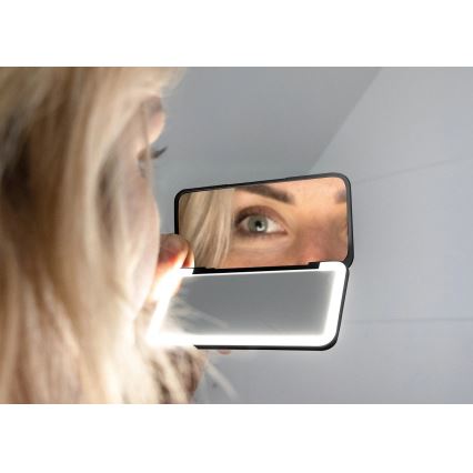 Concept KZ2020 - LED kieszonkowe lusterko kosmetyczne PERFECT SKIN LED/1,5W/5V 4500-5500K 300 mAh czarne