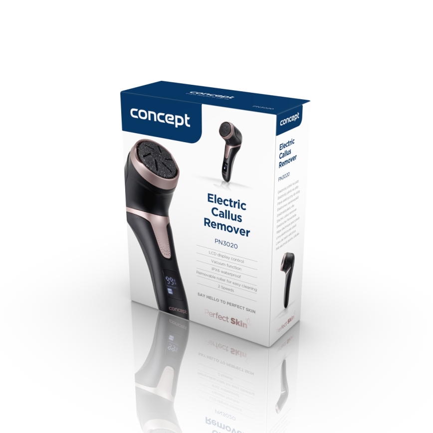Concept PN3020 - Elektryczny pilnik do pięt PERFECT SKIN 5V 1200 mAh IPX6 czarny/różowe złoto
