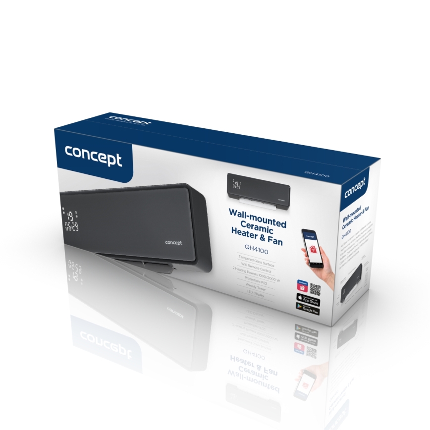 Concept QH4100 - Elektryczny grzejnik 1000/2000W Wi-Fi IP22 szary + zdalne sterowanie