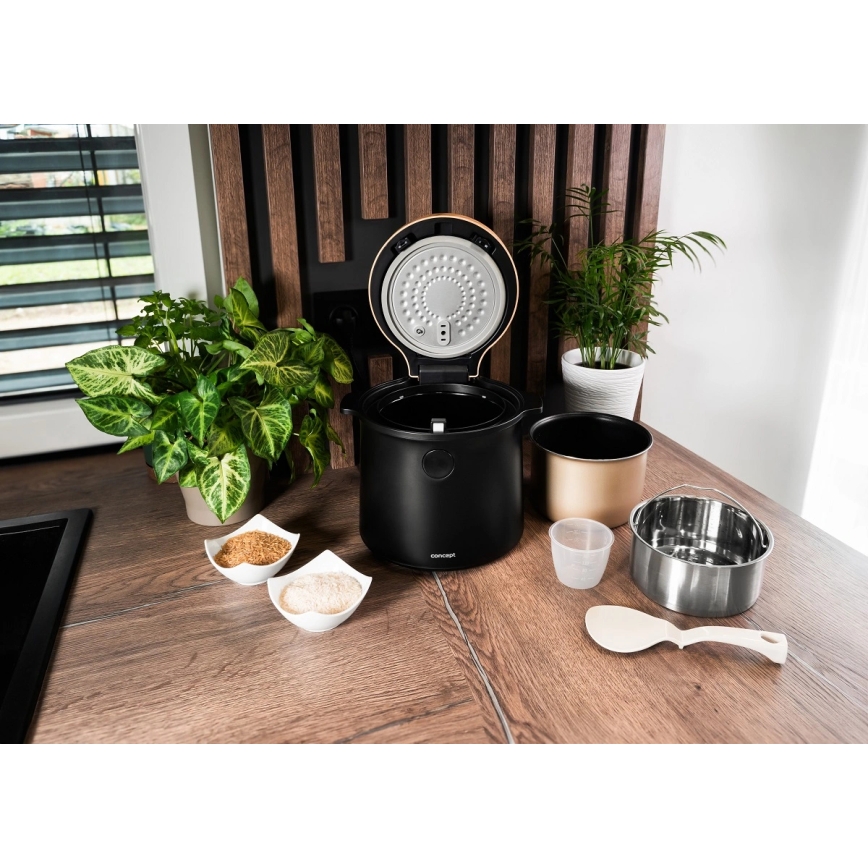Concept RE4040 - Cyfrowy ryżowar 2 w 1 450W/230V 2 l czarny/dekor drewna
